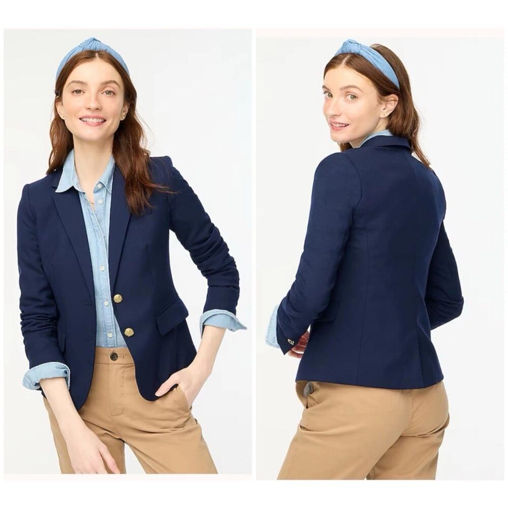 J Crew Women's Schoolboy Blazer Navy Blue Gold Buttons Size 00 Preppy Wool Blend